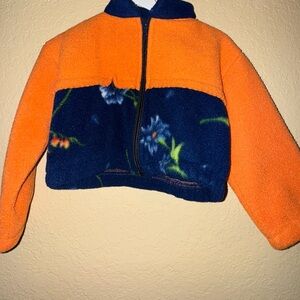 GRANNIE ANNIE Orange and Blue Floral Fleece Jacket